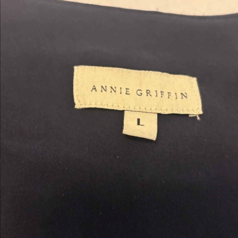Annie Griffin Navy 100% Silk Open tailored Vest SZ L cropped work wear casual - Picture 8 of 11